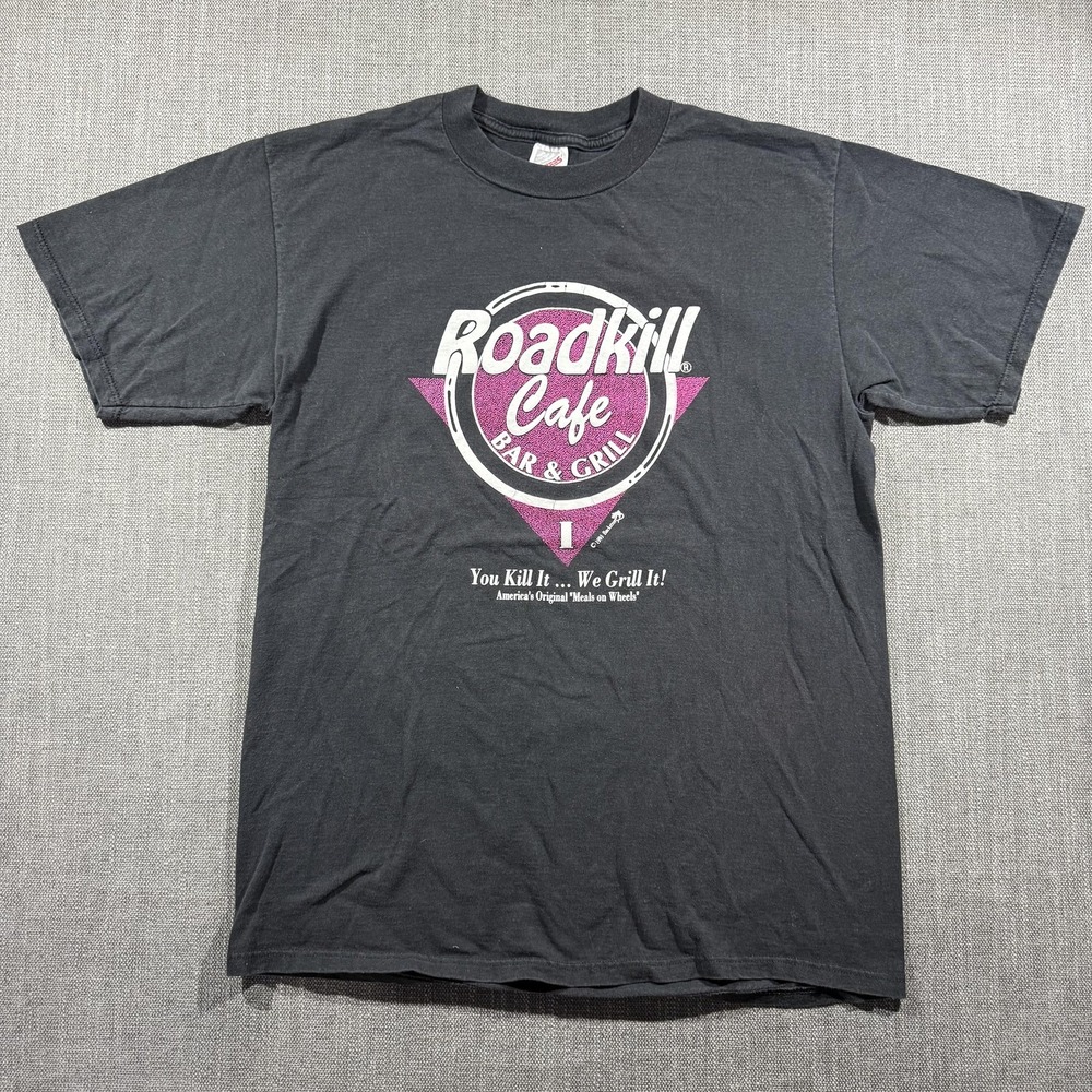 Vintage Roadkill Cafe Shirt Mens Large Black Bar & Grill Graphic Jerzees 90s USA
